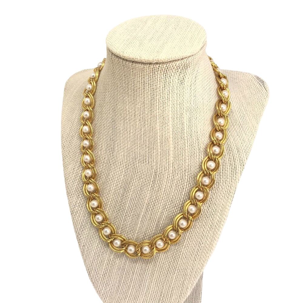 Opera Faux Pearl Rope Necklace Gold-tone Tear Drop Vintage Fashion Jewelry